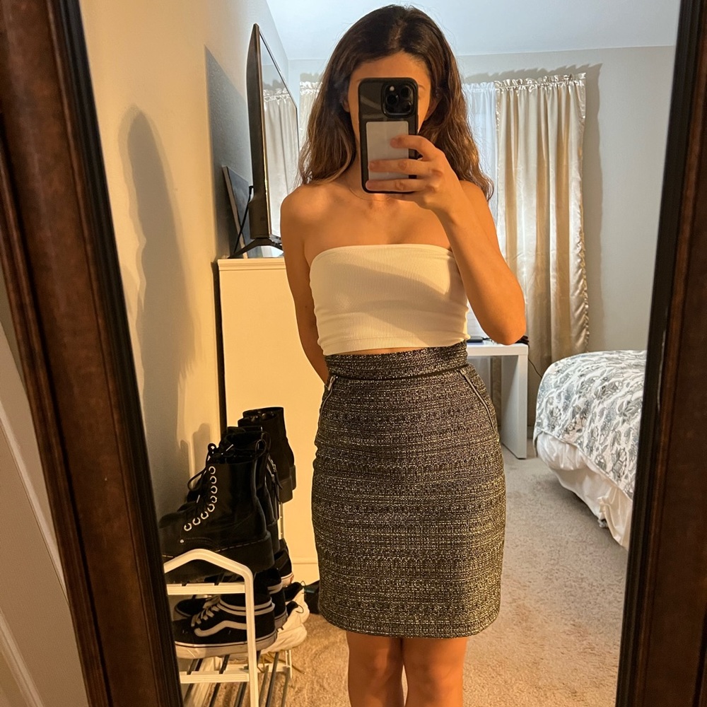 Black white and gray textured pencil skirt